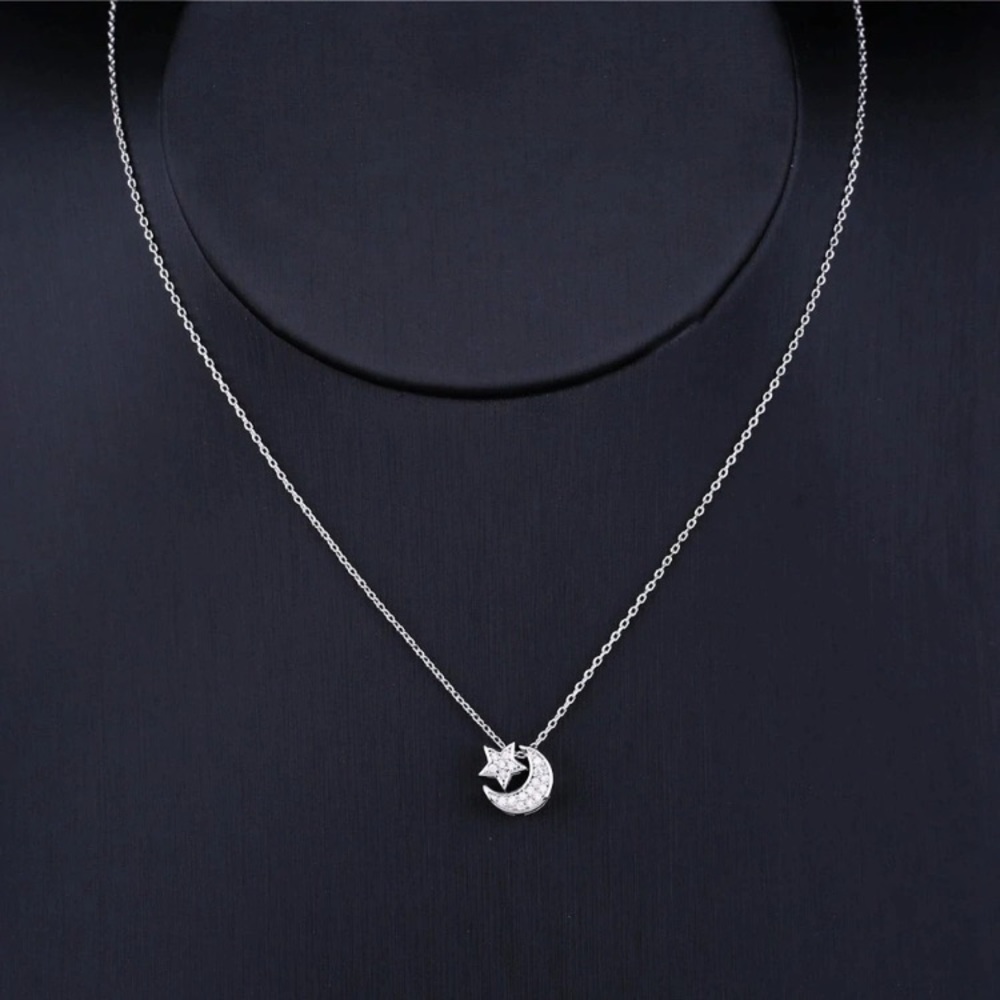 🌜Tiny crescent moon and star necklace,moon star - Picture 3 of 4